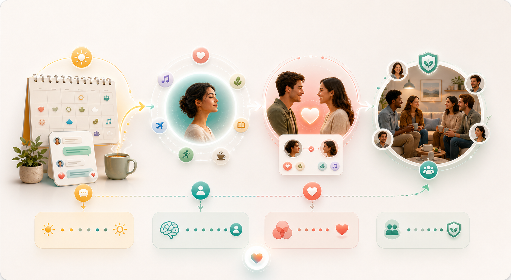 Long-term flywheel from perspective moments to personal understanding, better matching, and trusted community