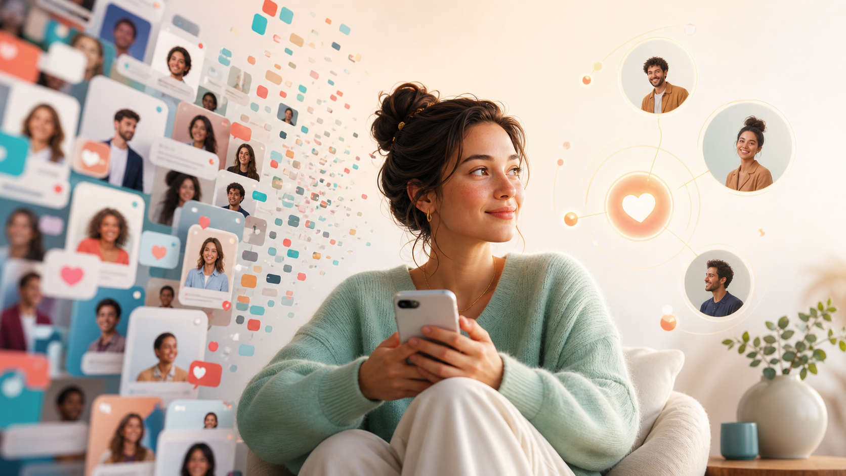 Dating app overload fading into a few warmer high-signal matches