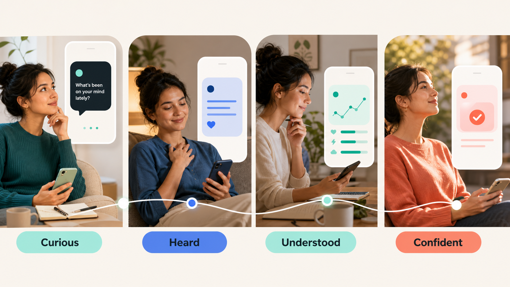 Nous user journey from curious to heard, understood, and confident